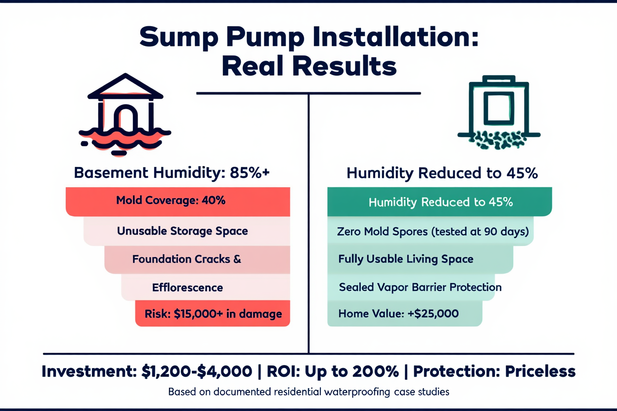Sump pump installation case study infographic for Seymour Indiana homeowners